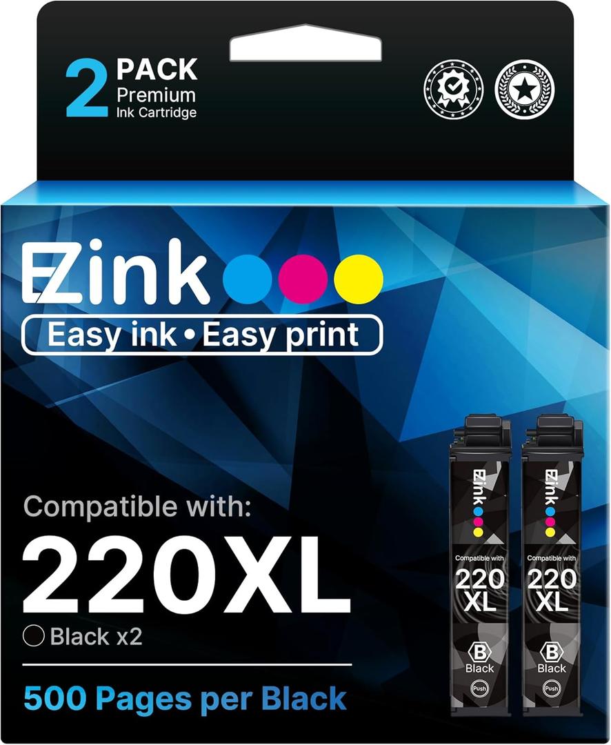 EPSON 220 DURABrite Ultra Ink High Capacity Black Cartridge (T220XL120-S) Works with WorkForce WF-2630,2650, 2660, 2750, 2760 and Expression XP-320,420, 424