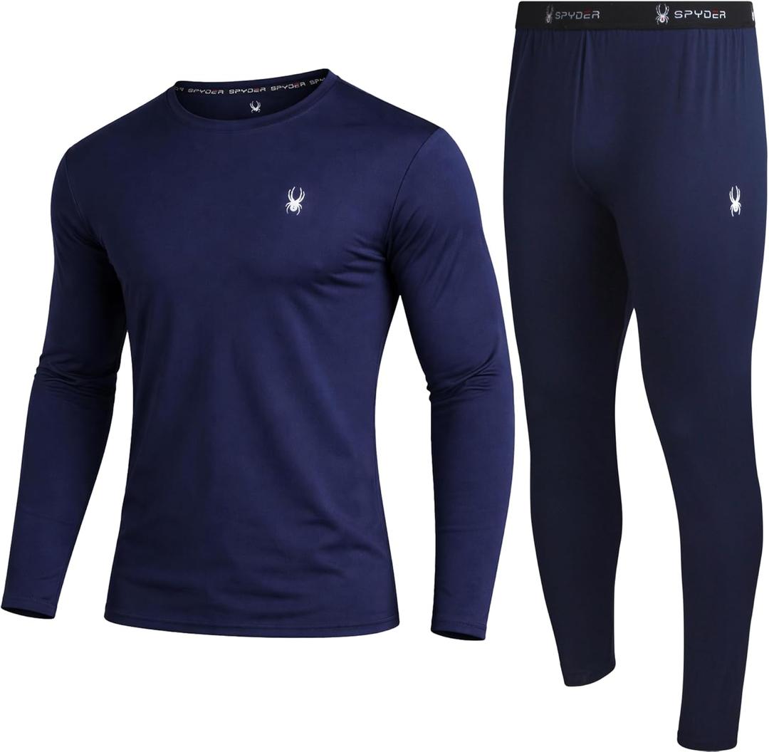 Spyder Mens Thermal Top and Bottom Set - 2 Piece Fleece Lined Thermal Shirts for Men and Long Johns Leggings Base Layer Set (Large, Navy)