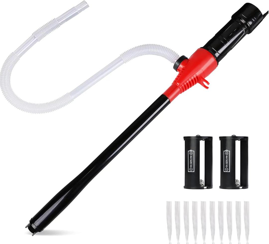 Portable Transfer Pump Battery Operated Electric Siphon Pump for Gas Fuel Diesel Transfer 3.5GPM Flow Oil Extractor - Ideal Gasoline Transfer Pump Easy to Use Hand Fuel Pump (Long Hose, Red)