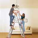 LANBITOU Ladder, A Frame 5 Step Ladder Extension, 17 Ft Anti-Slip Multi Position Ladder, Storage Folding Ladder, 330 lbs Security Load Telescoping Aluminum Ladders for Stairs Home Indoor Outdoor Roof