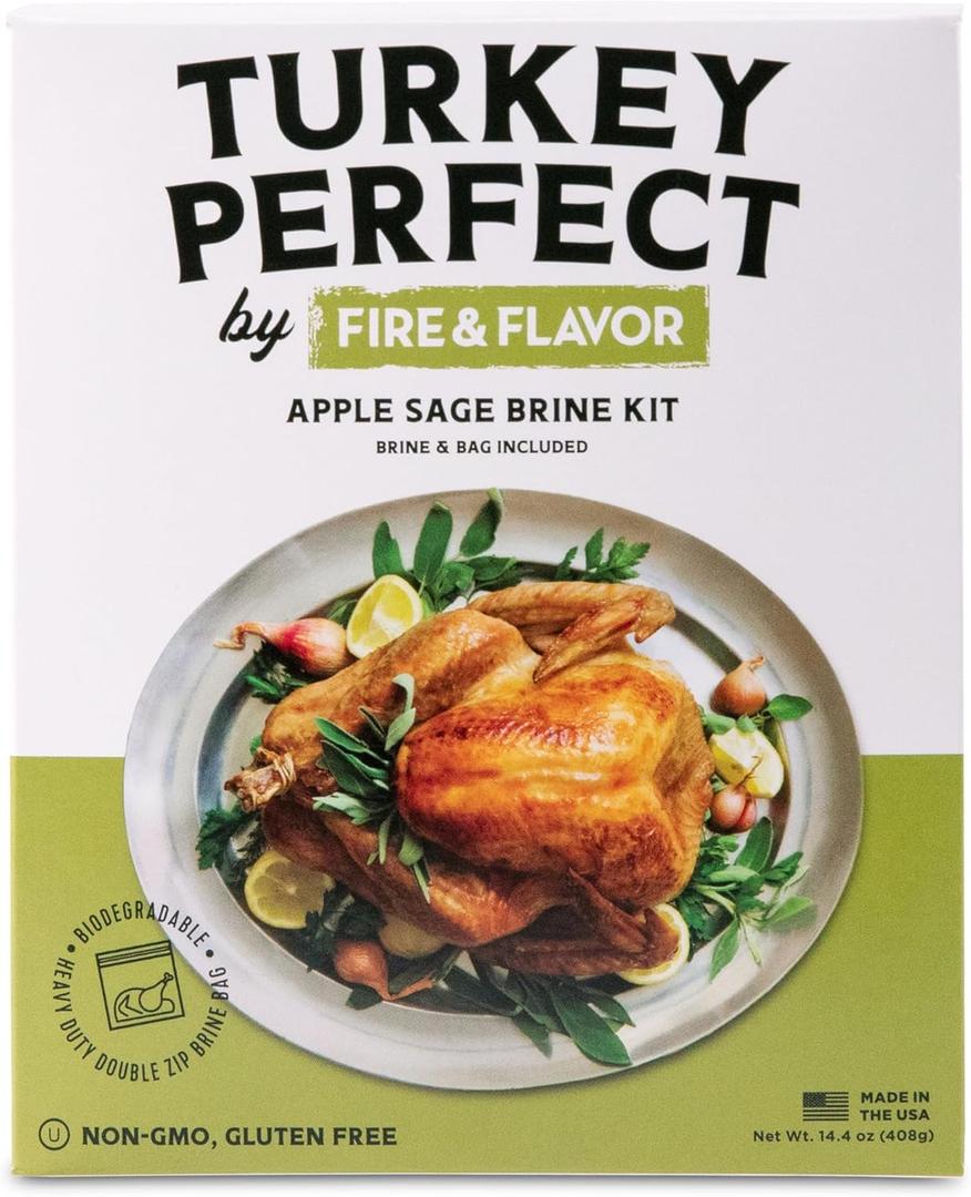 Fire & Flavor Apple Sage Turkey Perfect Brine - Turkey Brine Kit with Bag for Roasting, Grilling, Smoking, and Frying - Brining Seasonings for Cooking and Turkey Brine Bag - Turkey Brine and Rub Kit, BB AUGUST 2030
