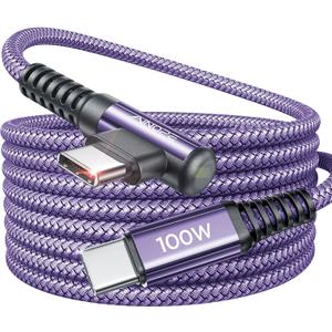 AINOPE USB C to USB C Cable 100W Durable iPhone 16 Charger Cord Right Angle, USBC to USBC Cable Cord Fast Charging Fit iPhone 16 Pro Max Plus MacBook/iPad Pro/Samsung (1.6FT/2*3.3FT/2*6.6FT)Purple