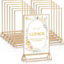 EHWINE 12 Pack Acrylic Sign Holder 4 x 6, Double Sided Gold Picture Frame Stand up Table Top Sign Holders, Clear Display Stand Menu Flyer Holder for Wedding Party