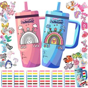 Valentines Day Gifts Watercolor Paint Set Painting for Kids, 24 Pack Valentine's Day Cards with Stickers Watercolor Paint, DIY Rainbow Greeting for Classroom Prizes School Gift Exchange Party Favors