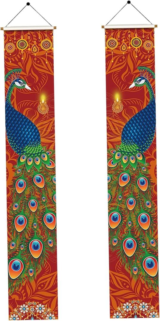 Diwali Porch Banner Diwali Decorations for Home 12x71 Fade Resistant Diwali Porch Banner with Peacock Design, Indian Festival of Lights Decorations for Home Party