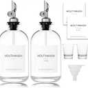 Mouthwash Dispenser for Bathroom, 12.7 oz, 2 Pack - Glass Mouthwash Bottle with 304 Stainless Steel Spout & Minimalist Labels, Style Mouthwash Container, Silver