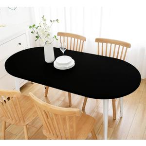 Wolkemer Fitted Oval Tablecloth Spandex Stretch Black Cocktail Table Cover Elastic Edge Topper Cap for Dining Wedding Party Picnic, 48 x 72 Inch