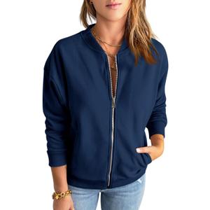 GeGekoko Womens Zip Up Sweatshirts Jackets Long Sleeve Casual Loose Outwear with Pockets, Large 