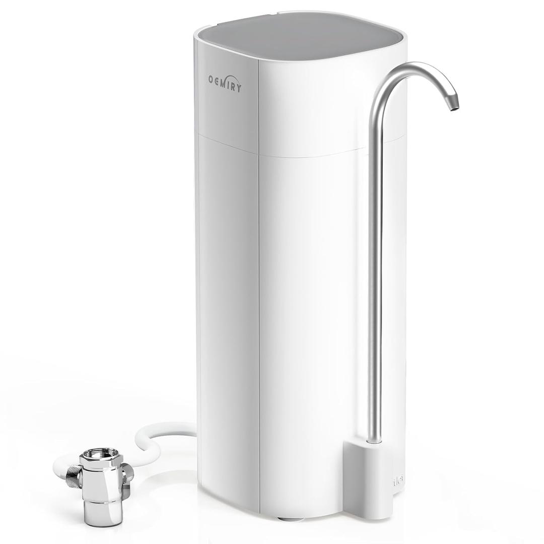 Countertop Water Filter, 8000 Gallons Alkaline Water Filtration System for Sink Faucet, Reduces 99.99% Chlorine, Heavy Metals, Bad Odor, OM-CF02 Included 1 Filter