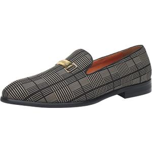 ELANROMAN Men's Dress Loafers Leather Lined Formal Shoes (12, Buckle Brown)