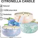Set of 4 Triple Wick Marble-Style Citronella Scented Candles Natural Soy Wax Summer Outdoor Candles for Outside Indoor Patio Home Garden Yard Balcony Camping Porch BBQ.