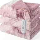 Dowin Heated Blanket Throw,Pink Heating Throw Blanket 50" x 60" Reversible Faux Fur & Sherpa,5 Heat Levels & 4Hrs Auto Off, Over-Heat Protect,ETL Certification Machine Washable,Idea Gift