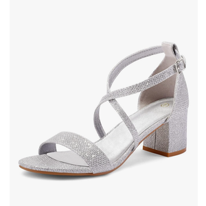 mysoft Women's 2.25 Inch Low Chunky Heels Dress Pump Open Toe Cross Ankle Strap Wedding Block Heeled Sandals, size 9.5