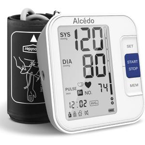 Alcedo Blood Pressure Monitor for Home Use, Automatic Digital BP Machine with Large Cuff for Upper Arm, LCD Screen, 2x120 Memory, Talking Function
