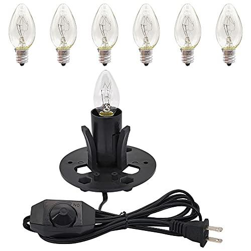 New Orange Heart Himalayan Salt Lamp Cord with Dimmer Switch and Bulbs, 6FT Original Replacement Cord with Base Assembly 3.35 Inches, 6-Pack 15 Watt E12 Halogen Salt Lamp Bulbs for Salt Rock Lamp