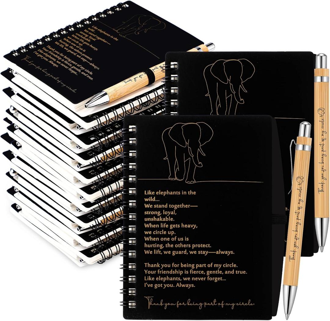 Harloon National Best Friends Elephant Gift A6 Spiral Notebook with Bamboo Pen Father Day Appreciation Gifts for Dad Men Women Elephant Lovers Best Friend Staff Team Coworker Teacher Employee(10 Sets)