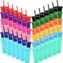 YOUKE OLA 72 Pack Glitter Plastic Cups with Lid and Straw, 24 oz Bulk Reusable Cup for Coffee Cup for Adult Birthday Party (Mix Color)