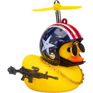 wonuu Rubber Yellow Duck Car Ornaments Cool Duck Car Dashboard Decorations with Propeller Helmet Sunglasses (Stars&Stripes-Yellow G)