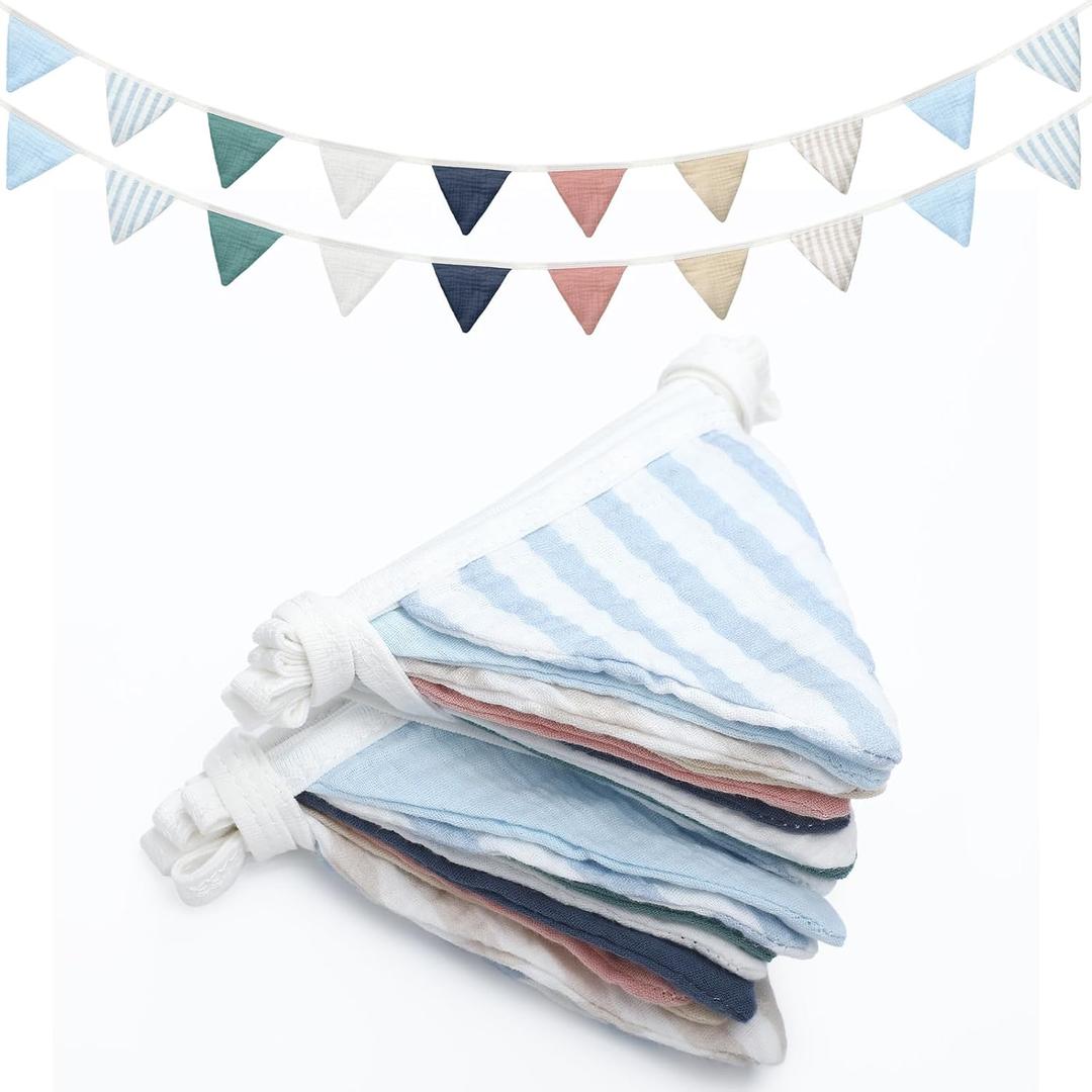 Oudain 2 Pcs Pennant Banner Flags Nursery Garland Triangle Bunting Flags Playroom Wall Decor Banner for Nursery Baby Shower Birthday Boho Wedding Party Event, Each 7.75 ft(Elegant Color)