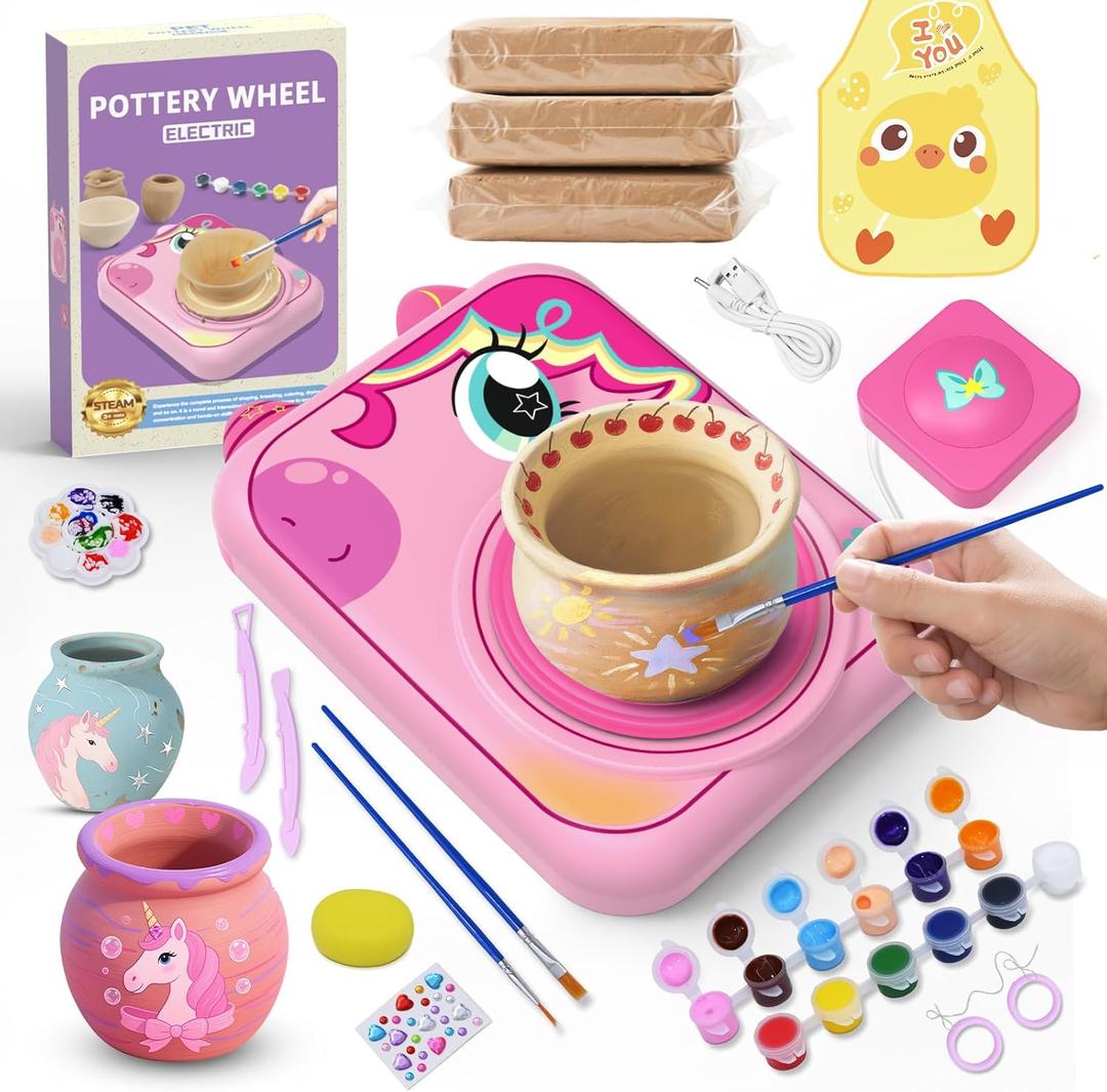Pottery Wheel for Kids, Girls Arts and Crafts Toys for Kids Ages 8-12,Pottery Craft Kit with 3 Pack Air-Dry Clay, Art Supplies for Kids Toys Girls Birthday Gift for 6 7 8 9 10 11 12+ (Pink)