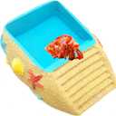 Hermit Crab Water Bowl,Resin Hermit Crab Pool with Climbing Ramp,Beach Style Reptile Feeding Dish Food Bowl Basking Platform Accessories for Turtles,Lizard,Frog,Gecko (6.3×3.2×1.8IN)