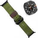 Nylon and Leather Bands Compatible with Samsung Galaxy Watch Ultra 47mm for Women Men,Adjustable Sport Loop Replacement Straps. (Green)