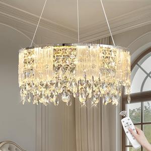 Kaiyuan 20 inch Chrome Crystal Chandelier, Modern LED Chandelier, 3CCT Dimmable Pendant Light Fixture for Dining Room Kitchen Bedroom Entranway Hallway