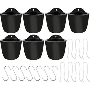7Pack Self-Watering Plant Flower Pot Wall Hanging Plastic Planters Size 7 inch with 7 Hooks Fit for Plants Flowers Indoor Outdoors,Black