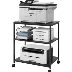 EMERIT 3-Tier Printer Stand for Laser/Inkjet/All-in-One - 23.6x18.9x31.5 Heavy Duty Cart w/Adjustable Shelves & Lockable Wheels, Storage for Scanner/Fax/Supplies - Industrial Home & Office (Black)