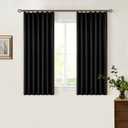 Black Pinch Pleated Linen Blackout Curtains 2 Panels for Living Room Bedroom Thermal Insulated 100% Black Out Linen Drapes with Liner Room Darkening Window Curtains 40x45, Black 