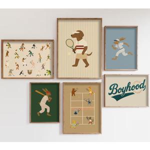 Sports Nursery Wall Art Vintage Athletic Boys Room Canvas Decor Baseball, basketball, football, Boys Room Pictures Animal Sports Poster Prints for Kids Bedroom Decor Artwork 8x10x6 Inch Unframed (10L" x 8W")