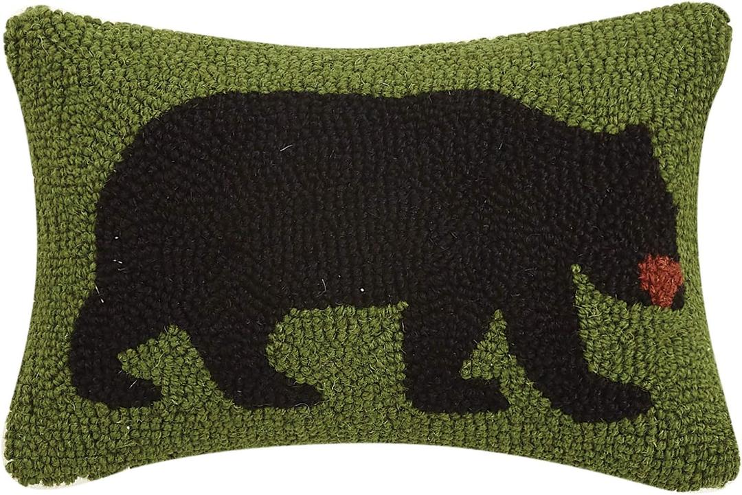 Peking Handicraft Bear in The Woods Hooked Wool Pillow 8 x 12, 8x12x5 inches