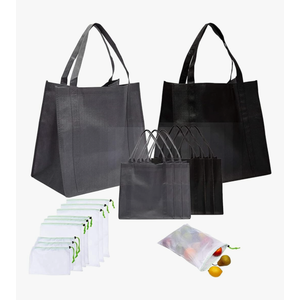 Okuna Outpost Non-Woven Tote Grocery Bags and Mesh Produce Shopping Bags (5 Sizes, 15 Pieces)