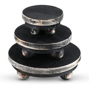 Amyhill 3 Pcs 5/4/3 Inch Wooden Risers for Display Wood Pedestal Stand Mini Tray Stand Round Wooden Pedestal Holder Rustic Riser for Decor Tiered Tray Decor Home Kitchen(Black)
