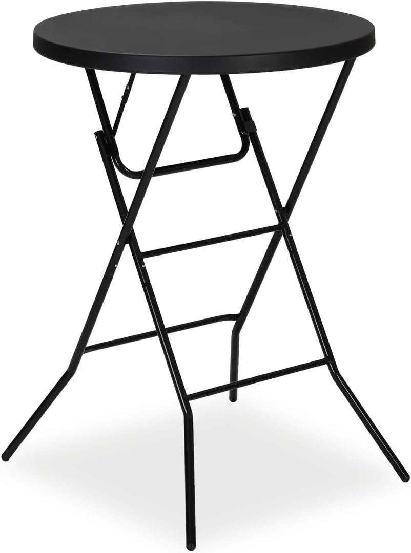 32" Round Folding Table, Portable Bar Height Folding Table with Detachable Legs, Round Foldable Table with HDPE Top for Standing Parties, Balcony, Event, Indoor Outdoor Use (Black, 1 Pack)