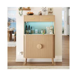 Decofy 47.2" Sideboard Buffet Cabinet with LED Light & Sliding Door, Modern Storage Cabinet with Adjustable Shelf &2 Drawers, Coffee Bar for Kitchen, Entryway(Oak)
