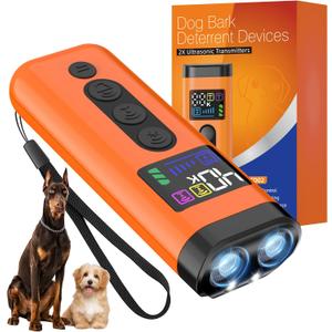 Dog Bark Deterrent Device, 65 FT Range, 3X Ultrasonic Bark Deterrent Device & Ultrasonic Dog Trainer - Anti-Barking Device with Color Display, Safe & Effective Alternative to Bark Collars - Orange