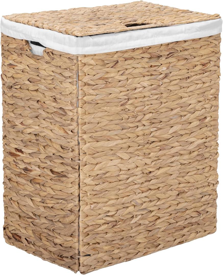 Seville Classics Premium Natural Handwoven Portable Laundry Bin Basket with Carrying Handles, Natural Water Hyacinth, Rectangular, Volume: 2.5 bushels or 3.1 cu. ft, 18.5" W x 12.2" D x 24" H