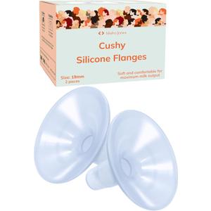 Smaller Cushy Silicone Flanges, Breast Shields - Replacement Pump Parts - for Spectra, Lansinoh, Medela Pumps - Great for Elastic Nipples - Double (2 Pack) - 19mm