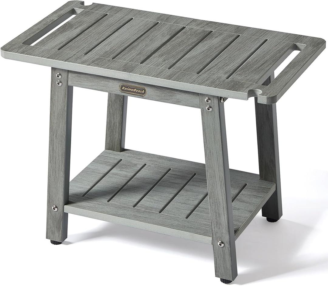 HDPS Shower Bench Seat with Shelf, Waterproof Shower Stool, Bathroom Chair for Spa with Handle, Weather Resistant/Non-Slip/Handles/Indoor or Outdoor Use, Weight Capacity 500LBS [23.23"D x 12.6"W x 17.1"H]