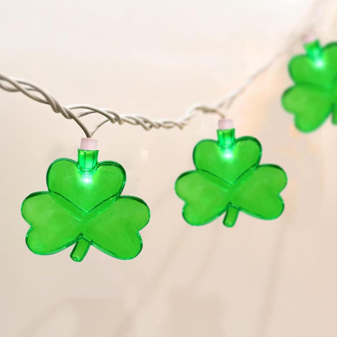 St. Patrick's Day Decoration Lights, 8.5Ft Shamrock String Lights with 10 Green Shamrocks Outdoor Patio Fairy Light Plug-in Lucky Clover Light for Home Garden Irish St. Patrick's Party Decoration