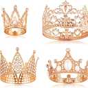 Jetec 4 Pcs Mini Crown Cake Topper Flower Bouquets Accessories, Metal Rhinestone Princess Tiara, Royal Decor for Baby Shower, Wedding, Birthday & Pets(Rose Gold,Cute Style) 2 pack