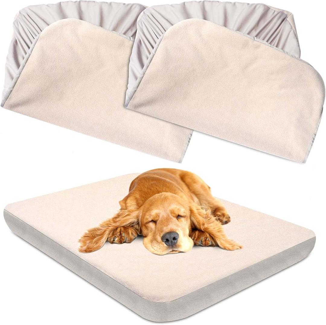 Dog Bed Covers Replacement Washable 100% Waterproof Dog Bed Sheets, Soft & Noiseless Pet Bed Cover 2 Pack 44" x 35" Beige