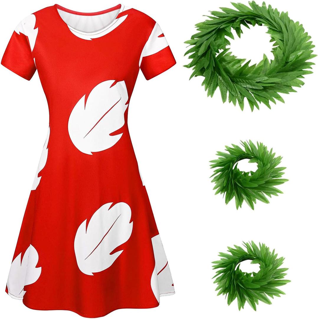Kavoc 4 Pcs Hawaiian Costume Include Skirt with Flower Leis for Women Halloween Party Dress Up (X-Large)