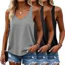 Huukeay 3 Pack Women's Tank Tops Racerback Summer V Neck Tops Casual Sleeveless Tee Loose Fit Workout Yoga Athletic Shirts (XXL)