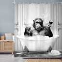 Newsely Funny Monkey Shower Curtain 60Wx72H Inch Chimpanzee in Bathtub Black White Animal Wildlife Boys Men Shower Curtain Bathroom Set Modern Cool Waterproof Bath Decoration Accessories Home Decor