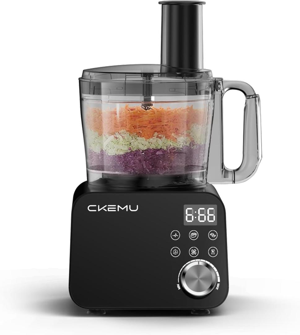 Smart Food Processor and Vegetable Chopper, 6 Automatic Functions, BPA Free, Stainless Steel Blades, 12 Cup Bowl, 600-Watt Motor, Black
