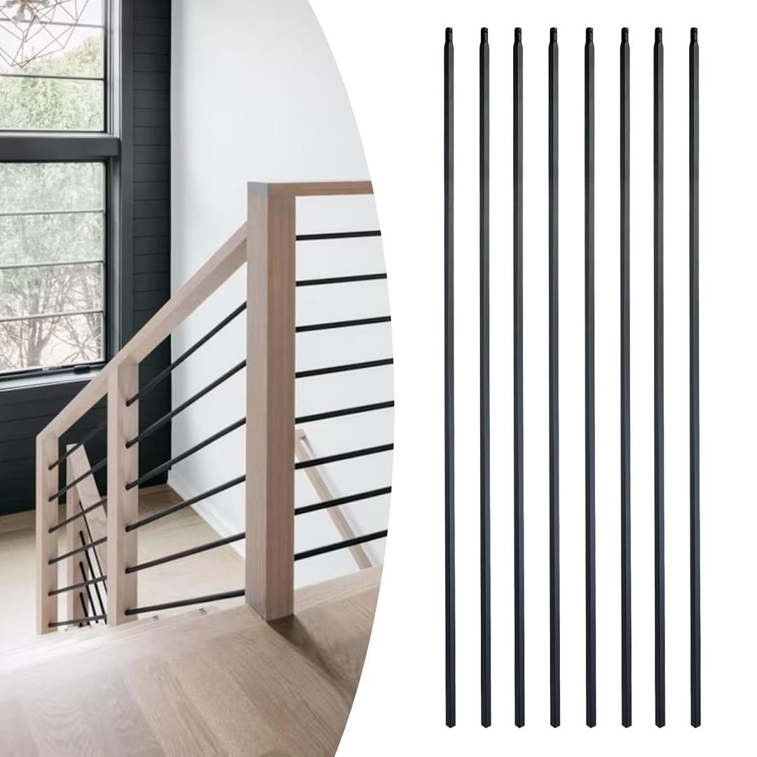 20 Pack Balusters For Staircase Interior 44" - 1/2" Iron Square Metal Balusters Hollow Straight Stair Spindles Satin Black Staircase Baluster ASN101-3