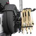 JOYTUTUS Fishing Rod Holder & Beach Chair Rack Fit 31.5- 32.5 Diameter & 8.5- 9.6 Width Spare Tire for Capacity 5-Rod Fishing Pole and 4 Chair, No Remove Tire for Wrangler Gladiator Bronco SUV