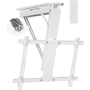 XINYAO Electric Ceiling TV Mount with Remote, Motorized Ceiling Mount TV Bracket Flip Down for 32 to 70 inch Flat Curved Screen Mount Drop Down for Flat Pitched Roof Indoor Outdoor (White)